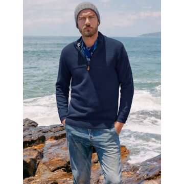 PJ PAUL JONES Men's Quarter Zip Sweater Lightweight Mock Neck Pullover Sweater Casual Polo Sweaters Navy Blue