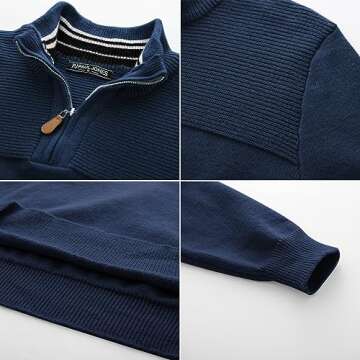 PJ PAUL JONES Men's Quarter Zip Sweater Lightweight Mock Neck Pullover Sweater Casual Polo Sweaters Navy Blue