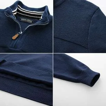 PJ PAUL JONES Men's Quarter Zip Sweater Lightweight Mock Neck Pullover Sweater Casual Polo Sweaters Navy Blue