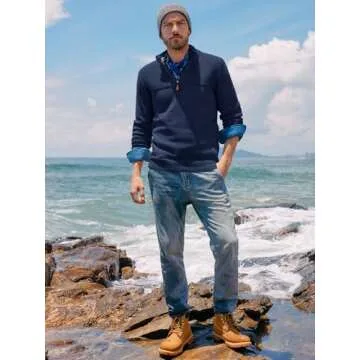 PJ PAUL JONES Men's Quarter Zip Sweater Lightweight Mock Neck Pullover Sweater Casual Polo Sweaters Navy Blue