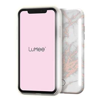 Case-Mate LuMee Duo by Case-Mate - Dual Light Up Selfie Case for iPhone 11 Pro - Front & Rear Illumination - Metallic Marble - 5.8 inch - White Rose Gold