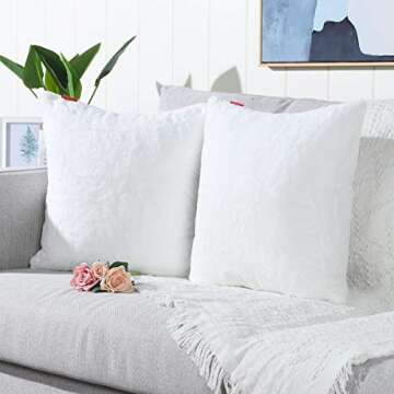 MANDIOO Pack of 2 Pure Snow White Faux Fur Fuzzy Cozy Soft Decorative Throw Pillow Covers Set Cushion Cases Pillowcases for Sofa Bedroom Car 20x20 Inches