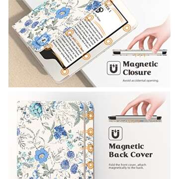 MoKo Case for Kindle Paperwhite (2024/2021) in Blue Flowers