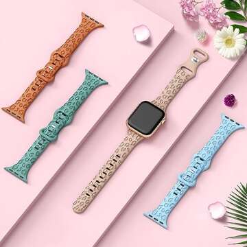 Stylish 4-Pack Leopard Engraved Apple Watch Bands for Women