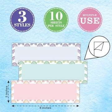 30 Pcs Boho Name Plates Labels,3 Rainbow Theme Self Adhesive Name Stickers for Students Desk, Teache...