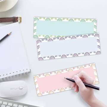 30 Pcs Boho Name Plates Labels,3 Rainbow Theme Self Adhesive Name Stickers for Students Desk, Teacher Tools，Storage Box Labels，Classroom Decorations and Supplies - A5