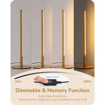 EDISHINE LED Table Lamp, Dimmable Bedside Lamp with 3 Colour Temperature, Touch Controller, Minimalist Lamp for Bedroom, Living Room, Corner Lighting, Gift, Reading, Metal Finish, Gold, 6W