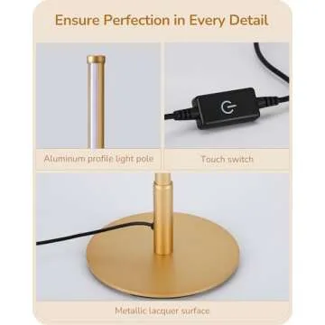 EDISHINE LED Table Lamp, Dimmable Bedside Lamp with 3 Colour Temperature, Touch Controller, Minimalist Lamp for Bedroom, Living Room, Corner Lighting, Gift, Reading, Metal Finish, Gold, 6W