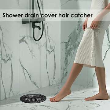 Huntonry Hair Catcher Shower Drain, Shower Drain Cover Strainer, Bathtub Drain Strainer, Drain Strainer for Bathtub Bathroom Tub Sink, Shower & Tub Drain Protector, Flat, Round, Black