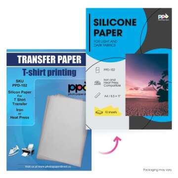 PPD Silicone Paper for Heat Transfer, 8.5 x 11 inch Protective Sheet Cover for use with Iron or Heat...