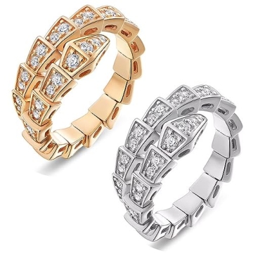 TJOJOYFUL Snake Rings for Women - Champagne Gold Snake Ring & Silver Snake Ring丨Ouroboros Ring Ope...