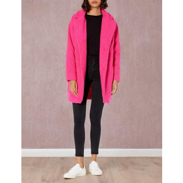 Amazon Essentials Women's Teddy Bear Fleece Oversized-Fit Lapel Jacket (Previously Daily Ritual), Fuchsia, Large