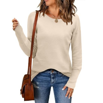 Zeagoo Women's 2025 Fall Sweaters Casual Long Sleeve Crew Neck Ribbed Knit Side Slit Pullover Sweate...