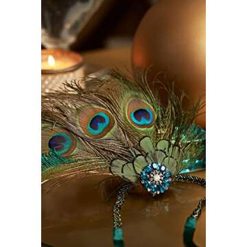 BABEYOND 1920s Flapper Peacock Feather Headband Roaring 20s Beaded Showgirl Headpiece 1920s Great Gatsby Costume Hair Accessories (Blue & Green)