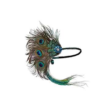 BABEYOND 1920s Flapper Peacock Feather Headband Roaring 20s Beaded Showgirl Headpiece 1920s Great Gatsby Costume Hair Accessories (Blue & Green)