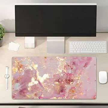 QIYI Large Mouse Pad, Cute Pink Desk Mat, Waterproof PU Leather for Office & Home - 31.5" x 15.7"