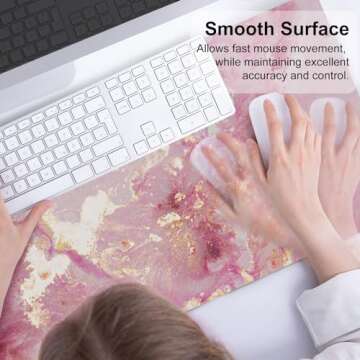 QIYI Large Mouse Pad, Cute Pink Desk Mat for Desktop, Women Girls PU Leather Waterproof Gaming, Rose Gold Marble Computer PC Laptop Protector Writing Pads for School Office Home 31.5" x 15.7"