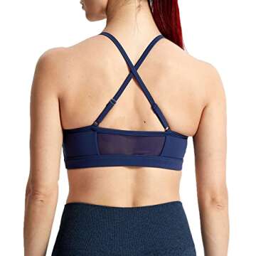 Aoxjox Sports Bras for Women Workout Fitness Ruched Training Baddie Cross Back Yoga Crop Tank Top (Navy, Small)
