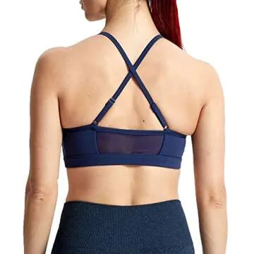Aoxjox Sports Bras for Women Workout Fitness Ruched Training Baddie Cross Back Yoga Crop Tank Top (Navy, Small)