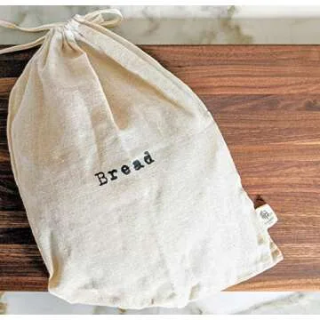 Set of 2 Extra Large Farmhouse Natural Linen 12"x15" Artisan Boule Bread Bags, Reusable Drawstring B...