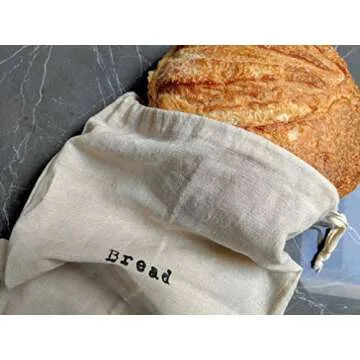 Set of 2 Extra Large Farmhouse Natural Linen 12"x15" Artisan Boule Bread Bags, Reusable Drawstring Bag for Homemade Bread Storage, Perfect for Bakers, House Warming, Now in Natural or Black Color!