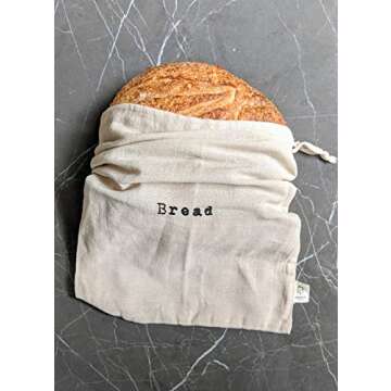 Set of 2 Extra Large Farmhouse Natural Linen 12"x15" Artisan Boule Bread Bags, Reusable Drawstring Bag for Homemade Bread Storage, Perfect for Bakers, House Warming, Now in Natural or Black Color!