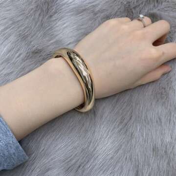 Aktully Chunky Gold Cuff Bangle Bracelets for Women 18k Gold Statement Bracelet Minimalist Thick Gol...
