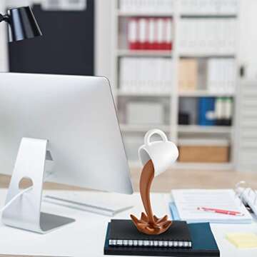 Jetec Floating Coffee Cup Mug Sculpture Decoration Mini Spilling Pouring Plastic Splash Coffee Mugs Gifts Decoration for Family Friend(Brown)