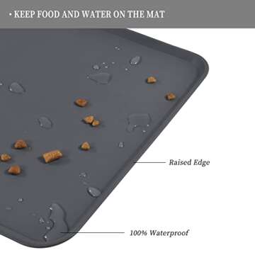 Reopet Waterproof Pet Feeding Mat with High Raised Edges, Heavier and Thicker Placemats for Cat Dog Water Bowl with BPA Free, Dogs Cats Food Mats for Messy Drinkers to Prevent Spill and Protect Floors