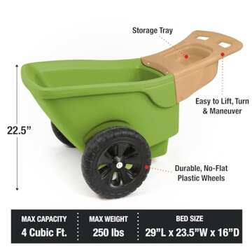 Simplay3 Easy Haul Wheelbarrow with Garden Tool Storage Tray, Durable Heavy-Duty Plastic Wheelbarrow...