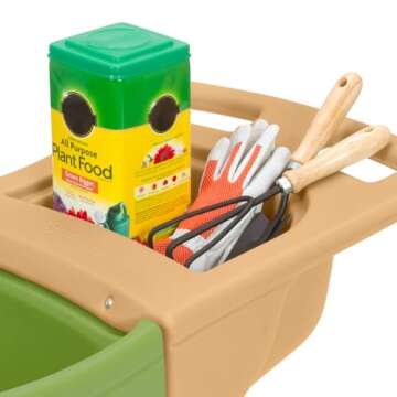 Simplay3 Easy Haul Wheelbarrow with Garden Tool Storage Tray, Durable Heavy-Duty Plastic Wheelbarrow with Large Easy Turn Wheels - Green, Made in USA…