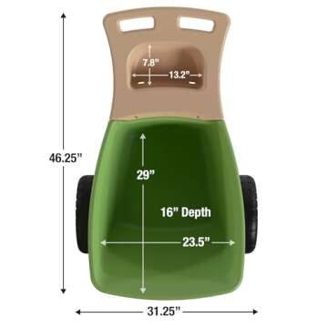 Simplay3 Easy Haul Wheelbarrow with Garden Tool Storage Tray, Durable Heavy-Duty Plastic Wheelbarrow with Large Easy Turn Wheels - Green, Made in USA…