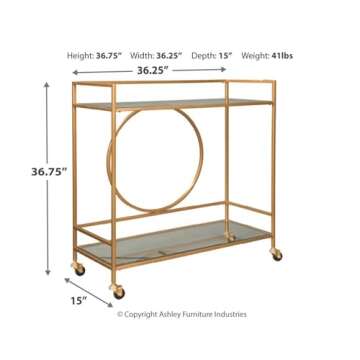 Glam Metal Bar Cart with Glass Shelves and Wheels
