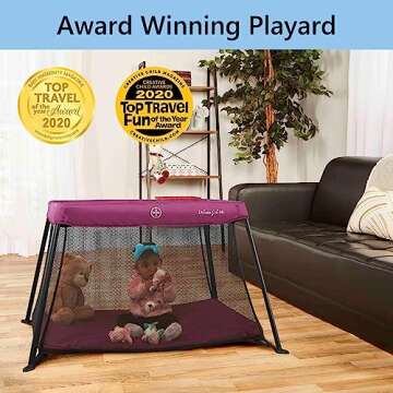 Dream On Me Travel Light Playard in Pink, Lightweight, Portable and Easy to Carry Baby Playard, Indoor and Outdoor - With a Soft and Comfortable Mattress Pad