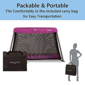 Dream On Me Travel Light Playard in Pink, Lightweight, Portable and Easy to Carry Baby Playard, Indoor and Outdoor - With a Soft and Comfortable Mattress Pad
