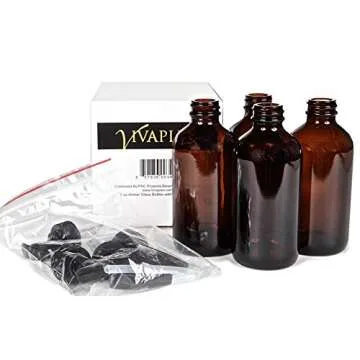 Vivaplex, 4, Large, 8 oz, Empty, Amber Glass Bottles with Black Lotion Pumps
