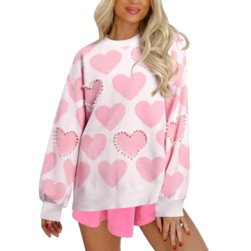 UNIQUEONE Valentines Sweater Women Love Sweatshirt Heart Graphic Knit Sweaters Romantic Valentine Da...