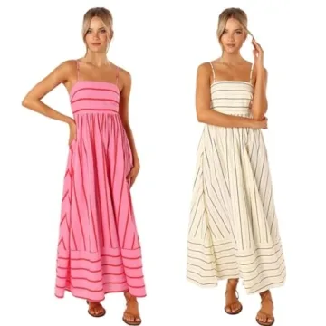 Stylish Striped Sleeveless Suspender Dress with Open Back