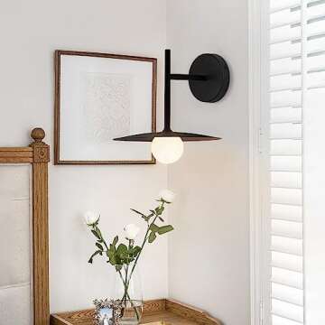 KCO Lighting Modern Matt Black Metal Wall Sconce White Globe Glass Wall Lamp Industrial Vintage Vani...
