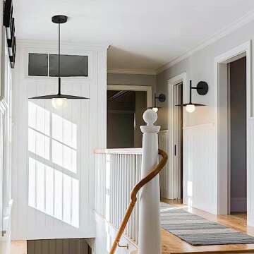 KCO Lighting Modern Matt Black Metal Wall Sconce White Globe Glass Wall Lamp Industrial Vintage Vanity Light Farmhouse Barn Wall Mounted Lighting Fixture Rustic Dome Wall Lamp