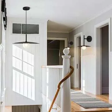 KCO Lighting Modern Matt Black Metal Wall Sconce White Globe Glass Wall Lamp Industrial Vintage Vanity Light Farmhouse Barn Wall Mounted Lighting Fixture Rustic Dome Wall Lamp