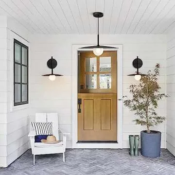 KCO Lighting Modern Matt Black Metal Wall Sconce White Globe Glass Wall Lamp Industrial Vintage Vanity Light Farmhouse Barn Wall Mounted Lighting Fixture Rustic Dome Wall Lamp