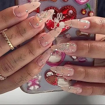 BABALAL Almond Press on Nails - 24Pcs Shiny Design