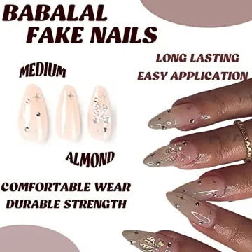 BABALAL Almond Press on Nails - 24Pcs Shiny Design
