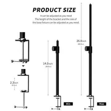 Camera Desk Mount Stand, 14-26 Inch Adjustable Tabletop Light Stand, Desk Mounting Stand with Standard 1/4" Screw Tip for DSLR Camera, Ring Light, Video Light, Panel Light