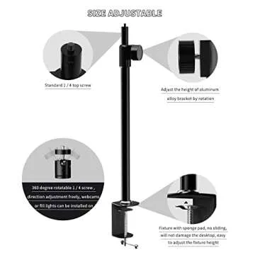 Camera Desk Mount Stand, 14-26 Inch Adjustable Tabletop Light Stand, Desk Mounting Stand with Standard 1/4" Screw Tip for DSLR Camera, Ring Light, Video Light, Panel Light