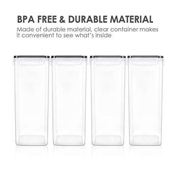 Vtopmart Extra Large Tall Airtight Food Storage Containers, 4 Pieces 5.9qt/6.5L Plastic PBA Free Kitchen Pantry Canister for Spaghetti, Flour and Baking Supplies, with 24 Labels, Black