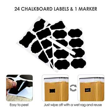 Vtopmart Extra Large Tall Airtight Food Storage Containers, 4 Pieces 5.9qt/6.5L Plastic PBA Free Kitchen Pantry Canister for Spaghetti, Flour and Baking Supplies, with 24 Labels, Black