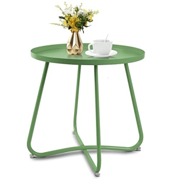 ACEHOME Outdoor Side Tables,Round Modern Home Decor Coffee Tea Side Table,Small Metal Sofa Side Snac...