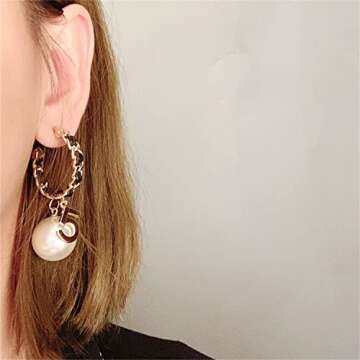 Vintage Number 5 Pearl Hoop Earrings Pearl Earrings Woman Earring Fashion Jewelry for Gift